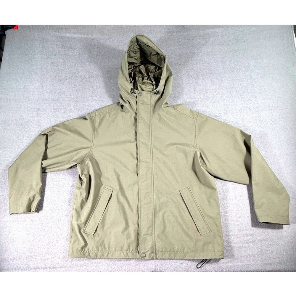 L.L.Bean Men's L Hooded Windbreaker Jacket Olive Green Zip Front Outdoor Hiking